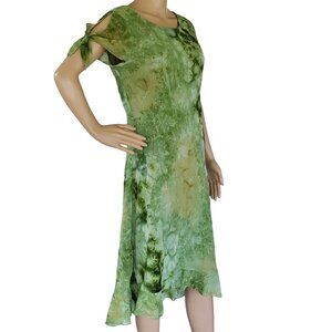 Vintage Jolibel High Low Chiffon Dress Women's 12 Green & Gold Embroidered Lined